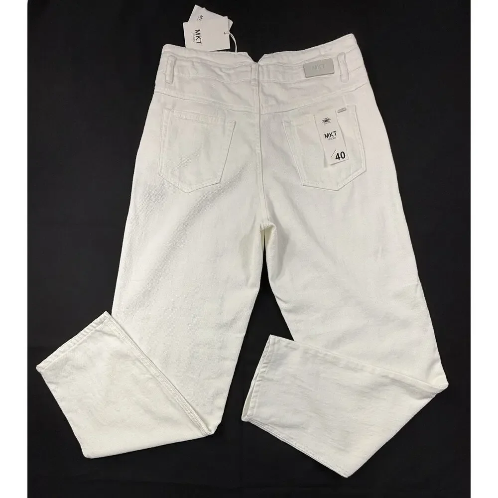 MKT Studio women Boy's fit THE KELLY White  Jeans Slim Sz 40/12 NWT light weight